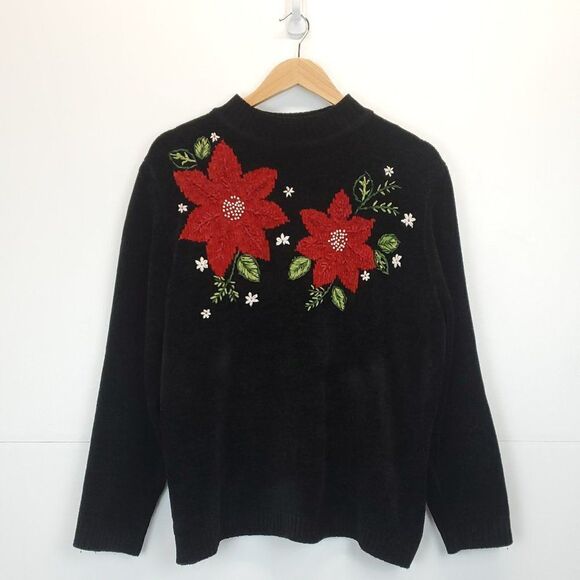 Alfred Dunner Poinsettia Pullover Holiday Sweater - Picture 3 of 11